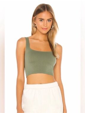 Free People Olive Square-Neck Cropped Tank
